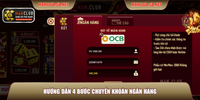 Hướng dẫn 4 bước chuyển khoản ngân hàng